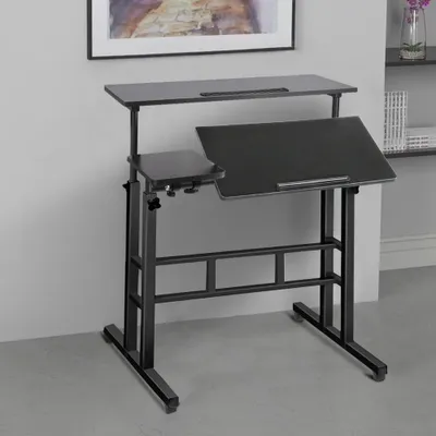 Produktbild von Mobiler Stehpult,Laptoptisch mit 4 Rollen,Computertisch Überbett-Tisch neigbar Tischplatte für Zuhause Büro Höhenverstellbar 80x60x67-115cm Schwarz
