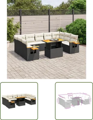 Produktbild von The Living Store 10-tlg. Garten-Sofagarnitur mit Kissen Schwarz Poly Rattan