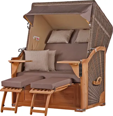 Produktbild von Strandkorb-Set - bene living - Schaalsee Teak - PE grau - Modell 534 - inkl. Liftersystem
