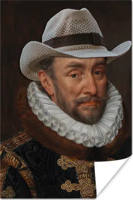 Produktbild von MuchoWow® Poster Wilhelm von Oranien - Adriaen Thomasz - Hut 120x180 cm - Kunstposter