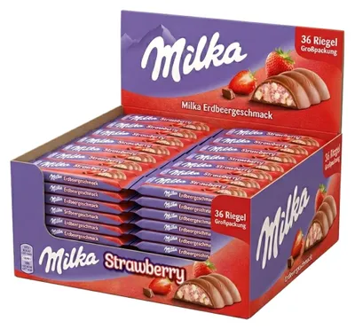 Produktbild von Milka Strawberry Riegel mit 36 einzeln verpackten Riegeln 1314g