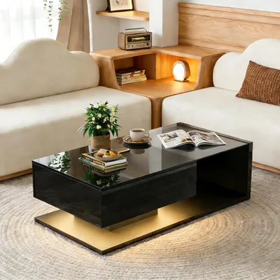 Image de MODFU Table Basse 105x55x32,5 cm - Design Moderne avec LED - Noir