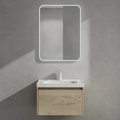 Produktbild von doporro Badmöbelset Waschbecken-Unterschrank mit Soft-close in Eiche Greige für Badezimmer 80x50X40cm inkl. Mineralguss-Waschbecken Salerno