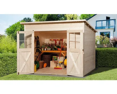 Produktbild von WEKA 325.3025.20400 Gartenhaus/Blockbohlenhaus Nova mit Doppeltür ; Größe: 4 ; Farbgebung: Naturbelassen ; Wandstärke: 19 mm ; Maße (LxBxH): 299 cm x 250 cm x 223 cm ; Seitenwandhöhe: 186 cm