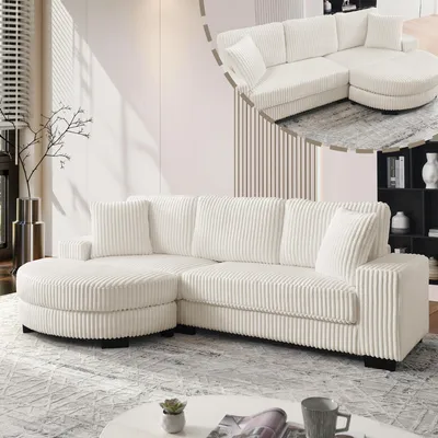 Produktbild von Cordstoff-Ecksofa L-Form, 4-Sitzer, modulares Design, Cordbezug, 257 x 134 x 89 cm, Beige