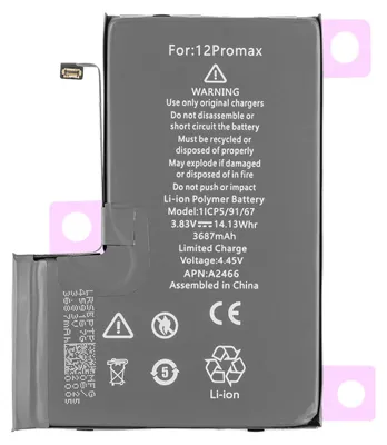 Produktbild von iPhone Ersatzakku für 12 Pro Max (Modell A2466) 3687 mAh 14,13 Whr