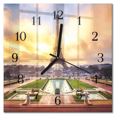Produktbild von Tulup Glasuhr Wanduhr Küchenuhr Echt-Glas 30x30 cm Modern Dekorativ Geräuschlos Schwarzen Zeigern - Eiffelturm