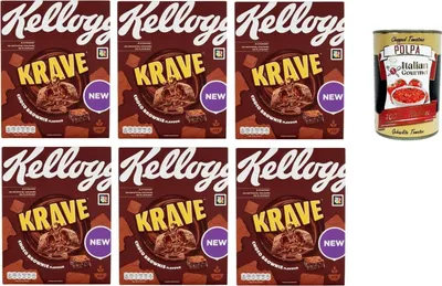 Produktbild von Krave choco brownie Gemischte Cerealien Bündel mit Schokoladenfüllung mit brownie Geschmack und Vitaminzusatz 6x 375g Packung + Italian Gourmet polpa 400g