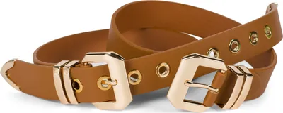 Produktbild von styleBREAKER Damen Gürtel mit doppelter goldener Schnalle und Lochnieten, B-Low Belt, Taillengürtel, kürzbar 03010121