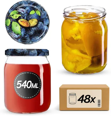 Produktbild von KADAX Einmachgläser mit Deckel "Senna", Marmeladengläser, Einweckgläser, 540 ml, Pflumen, 48 Stück