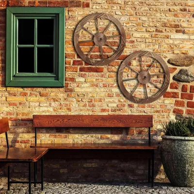Image de Roues de chariot en bois, 60 cm, lot de 2