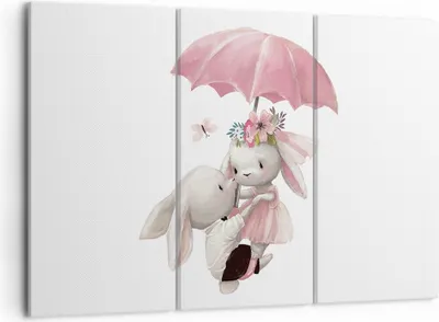 Produktbild von Bild auf Leinwand - Leinwandbild - 3 Teile - Hasen Regenschirm Kinder - 105x70cm - Wand Bild - Wanddeko - Wandbilder - Leinwanddruck - Bilder - Wanddekoration - Leinwand bilder - CE105x70-4777