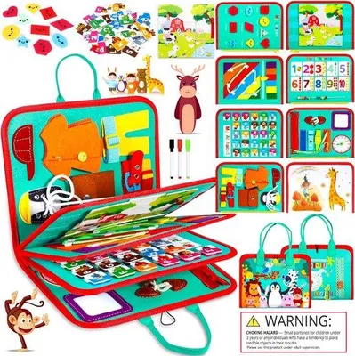 Productafbeelding van 3D sensorisch speelbord voor baby's - 9-in-1 speelgoed - 3D viltbord - Zachte stoffen - Vroege ontwikkeling en levensvaardigheden