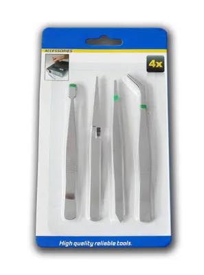 Produktbild von PINZETTEN SET 4-tlg. Pinzette Spitzpinzette gebogen Flachpinzette Kreuzpinzette 05