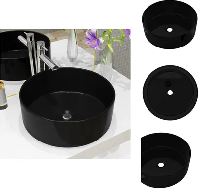 Zdjęcie produktu dla vidaXL Umywalka ceramiczna okrągła czarna 40 x 15 cm - Umywalka łazienkowa