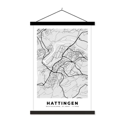Produktbild von MuchoWow® Textilposter Stadtplan - Hattingen - Karte - Deutschland 120x180 cm mit schwarzem Rahmen - Fotos