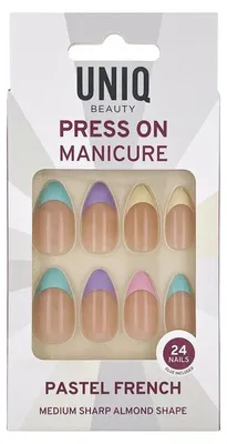 Image de UNIQ Press On Nails Pastel French - Kit d'ongles artificiels avec colle, 24 pièces en 12 tailles