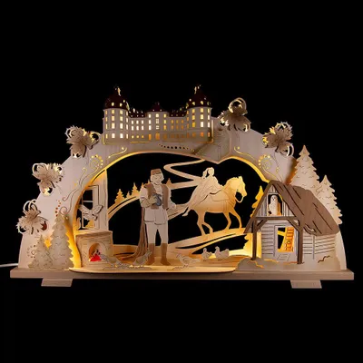 Produktbild von 3D-Schwibbogen "Drei Haselnüsse für Aschenbrödel" natur (70x41cm) von Saico Seiffen
