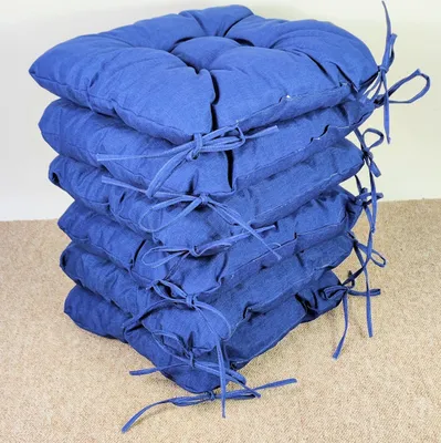 Produktbild von Set 6 x Stuhlkissen/Sitzkissen Lara 38 x 38 cm Dicke 8 cm, Fb. Colore blu Marino (dunkelblau) mit Schleifen