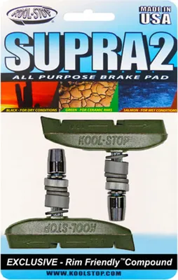 Produktbild von Kool-Stop Bremsschuhe T3 Supra 2 V-Brake, L=66,5mm asymm., für keramikbesch. Felgen, grün
