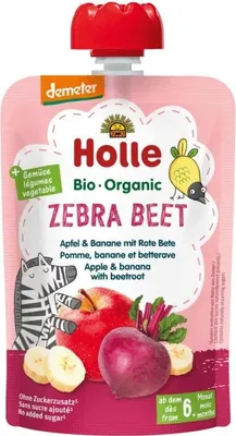 MUS BURACZANA ZEBRA (JABŁKO - BANAN - BURAK) BEZ DODATKU CUKRÓW BEZGLUTENOWA OD 6 MIESIĄCA DEMETER BIO 100 g - HOLLE