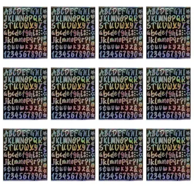 12 bunte Laser-Alphanumerik-Sticker, 21,5x18,5 cm, wasserdicht
