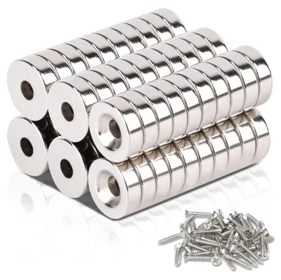 Productafbeelding van 10 x 3 mm neodymium magneten met gat, 60 stuks, sterke magneten met boorgat en verzonken schroefdraad (M3), ronde schroefmagneten, magneten voor magnetische borden, keukenkastjes, verzonken magneten