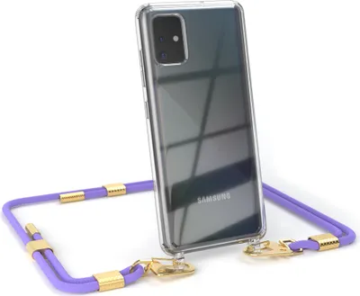 Produktbild von EAZY CASE Handykette für Samsung Galaxy A51, Transparente Silikonhülle mit Band, Clear Case, abnehmbar in  Violett