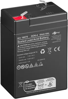 Obrázek produktu pro Goobay 16070, Olověná (VRLA), 6 V, 1 kusů, Černá, 4 Ah, 4000 mAh
