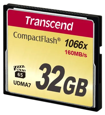 Produktbild von Transcend 1000x CompactFlash 32GB, 32 GB, Kompaktflash, MLC, 160 MB/s, 120 MB/s, Schwarz