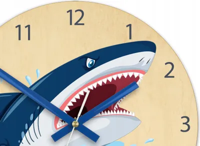 Produktbild von ModernClock, Wanduhr, Wanduhr für Kinder, Hai, stille Wanduhr, 30 cm