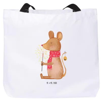Produktbild von Mr. & Mrs. Panda Stoffbeutel Maus Weihnachten - Weiß - Geschenk, Pandatasche, Weihnachtsmotiv, Tote Bag, Tasche, Tragetasche, Frohe, Strandtasche, Weihnachtswunder