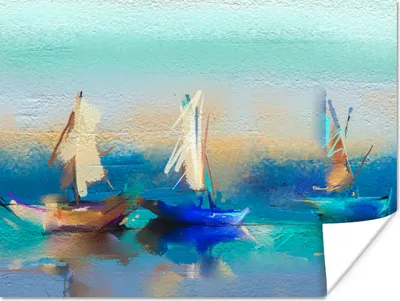 Produktbild von MuchoWow® Poster Gemälde - Ölfarbe - Boot - Abstrakt 160x120 cm - Foto Plakat