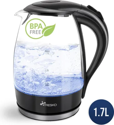 Produktbild von TRESKO Wasserkocher Glas 1,7L Glaswasserkocher LED Beleuchtung Edelstahl 2200W Teekocher BPA frei Teekessel