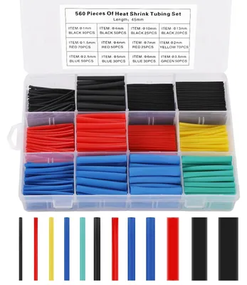 Immagine prodotto di Guaina termorestringente - Set di guaine termorestringenti - Rapporto 2:1 - Nero - 11 misure - 560 pezzi