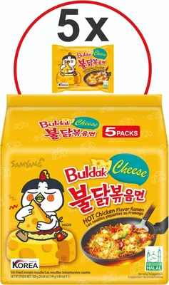 Produktbild von SamYang Buldak Ramen Hot Chicken Cheese Flavor 5er Pack (5x 140g) Instant Nudeln
