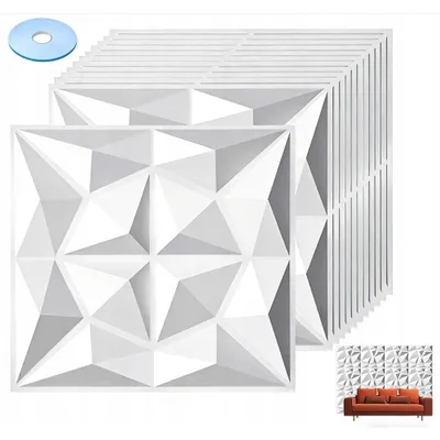 Produktbild von 12 Stück 3D Paneele Wandpaneele PVC Wanddeko – Wandverkleidung Deckenpaneele Platten Paneele Wandtattoos für Wand & Decke – 50x50 cm (0,25 m²), Weiß