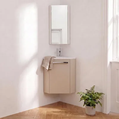 Produktbild von Eckwaschbecken + Wasserhahn + SKINO-Schrank
