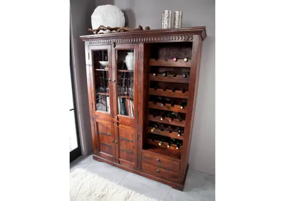 Produktbild von MASSIVMOEBEL24Weinschrank Akazie 144x47x180 nougat lackiert OXFORD #519