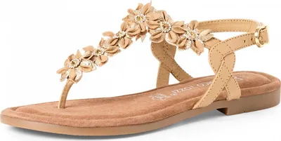 Produktbild von MARCO TOZZI Damen Sandale T-Riemen Leder Blumen Perlen Zehentrenner 2-28148-42, Größe:40 EU, Farbe:Braun