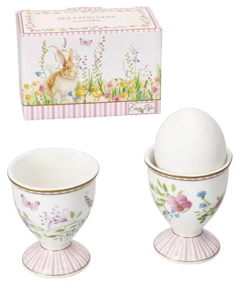 Obrázek produktu pro 2x Veselé velikonoční vajíčko porcelánové velikonoční nádobí zajíček snídaně barevná květina