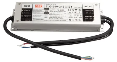 Produktbild von MEANWELL ELG-240-24B-3Y, AC-DC LED-Installationsnetzteil, Metallgehäuse, IP67 240W 24V 10A CV+CC dimmbar + PE