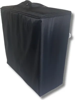 A black storage bag for a foldable mattress, shown from a slightly angled front view.