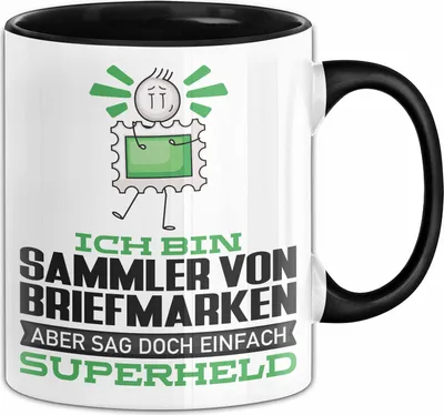 Produktbild von SammlervonBriefmarken Geschenk Tasse Ich Bin SammlervonBriefmarken Aber Sag Doch Einfach Superheld Lustige Geschenkdiee für SammlervonBriefmarken Kaffee-Becher (Schwarz)