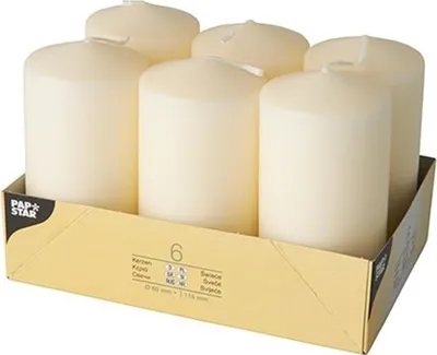 Produktbild von 6 Papstar Stumpenkerzen Ø 60 mm, 115 mm creme 17991