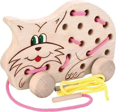 Produktbild von Motorikspielzeug Nachziehspielzeug Fädelspielzeug Katze aus Holz