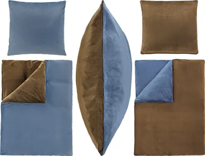 Produktbild von 2-teilig Uni Wende Bettwäsche-Set Bett Garnitur Bettbezug Übergröße Bezug 155x220 Kissenbezug 80x80 Nicky Teddy Plüsch Kaschmir Touch Mikrofaser NEU Soft Warm Weich Kuschelig Unifarben Jeans Blau Braun