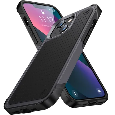 Obrázek produktu pro Pouzdro pro iPhone 14 /iPhone 13, vojenská kvalita, nárazuvzdorné hybridní 2v1 tvrdý PC a měkký TPU pouzdro Šedá černé