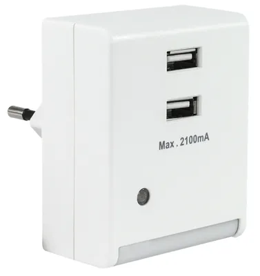 Produktbild von LED-Nachtlicht mit USB Netzteil, 2x USB 2.0, 2100mA, Dämmerungssensor