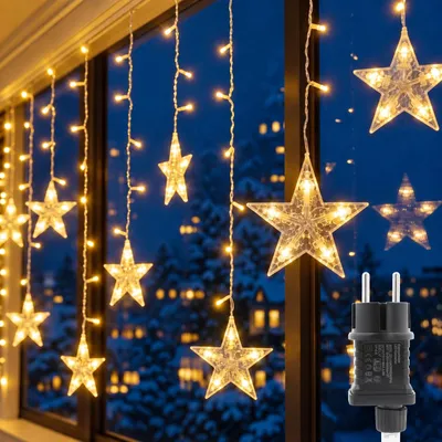 LED-Lichtgordijn, 12 Sterne, 120 LEDs, 3 m x 0,75 m, warmweiß